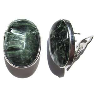  Seraphinite and Sterling Silver Oval French Clip Earrings 