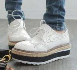 New White Lace Up Oxford Flat High Platform Shoes #64c  