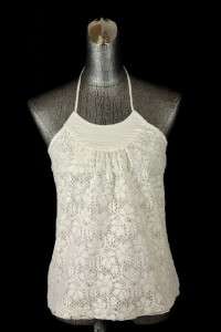 womens white TRINA TURK shirt halter blouse top embroidered floral sz 