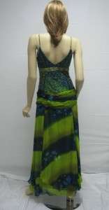 Sue Wong Peacock Blue Green Beaded Dress Gown Dress 6  