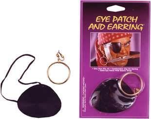 Eye Patch, Satin W/ Earring. Satin eye patch with metal clip earring.