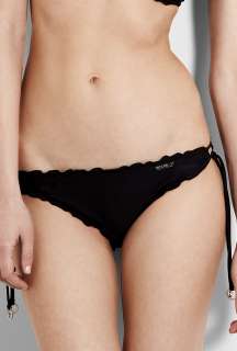 Seafolly  Black Hipster Tie Side Bikini Bottoms With Lettuce Edging 