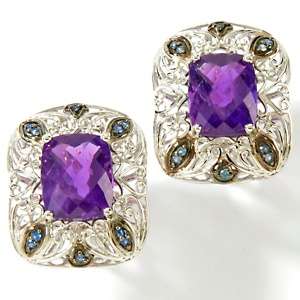   3ct Amethyst and Sapphire Sterling Silver Earrings 