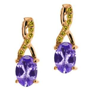   Oval Blue Tanzanite and Canary Diamond 18k Rose Gold Earrings Jewelry