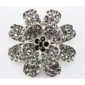  Black Swarovski Crystal Flower Brooch Pin 