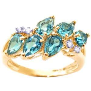 14K Yellow Gold Pear Gemstone Cluster Ring Swiss Blue 