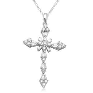  10K White Gold Diamond Cross Pendant (1/2 Cttw, I J Color 
