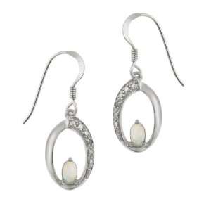   Silver Created Opal and Diamond Accent Oval Drop Earrings Jewelry