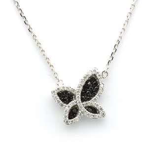   Necklace 0.55ct Round Black & White Diamond Butterfly Pendant Chain (G