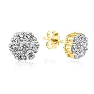 14k Yellow Gold Diamond Cluster Stud Earrings (1/2 cttw, I J Color, I2 
