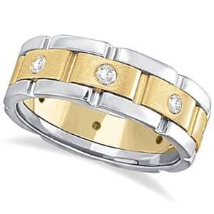  Mens Wide Band Diamond Eternity Wedding Ring 18kt Two Tone 