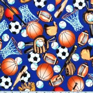   Michael Miller Flannel Sports Blue Fabric By The Yard Arts, Crafts