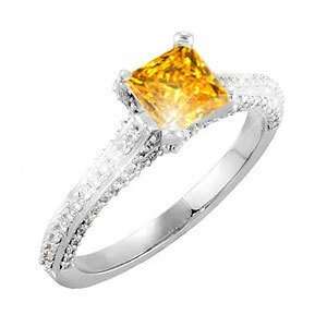   Ring with square cut Fancy Orange Yellow Diamond 1 carat Princess cut