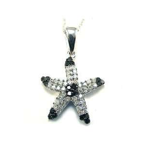    Black & White Diamond Starfish Necklace 10k white gold Jewelry