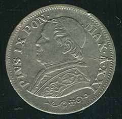 ITALY VATICAN RARE BEAUTIFUL 10 SOLDI 1867 ANO XXI COIN  