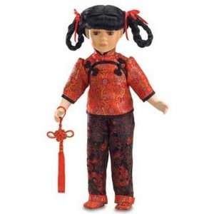  16 in. Porcelain Chinese Doll In Red Shirt
