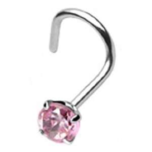   Steel Nose Ring Screw Body Jewelry Piercing with Pink Gem 20 Gauge