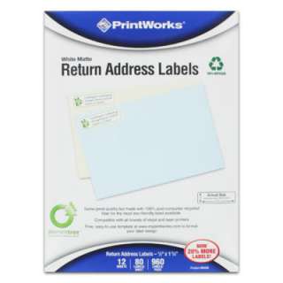 960 PrintWorks White Matte Return Address Labels 090146004888  