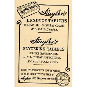   Ad Huylers Glycerine Tablets Licorice Cough Colds   Original Print Ad