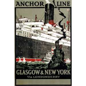 Anchor Line Glascow New York Kenneth Shoesmith Vintage Poster Print 