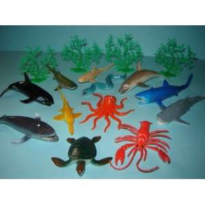  16 Pc Ocean World, Sea Life Animals Playset, Sharks 