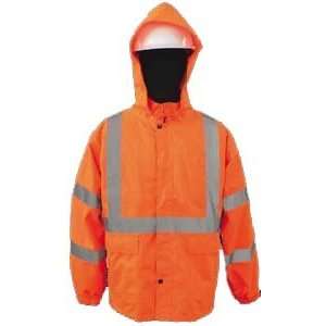 Rain Jacket, ANSI Class 3, Color Orange, Waterproof, w/ detachable 