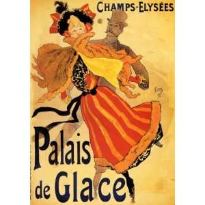 ICE SKATING CHAMPS ELYSEES PALAIS DE GLACE FRENCH SMALL VINTAGE POSTER 