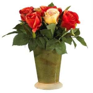  New Artificial Roses w/Ceramic Vase Flower Arrangement 