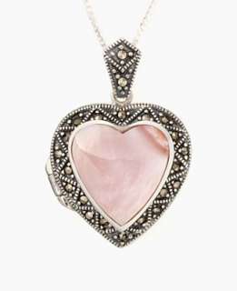Sterling Silver, Marcasite & Pink Shell Heart Locket   Necklaces 