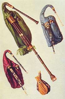 MUSICAL INSTRUMENTS Bagpipes,vintage print,1945  