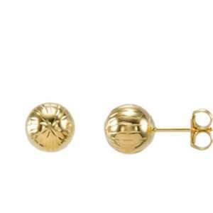  7mm Ball Stud Earrings   diamond cut accents in 14K Yellow 