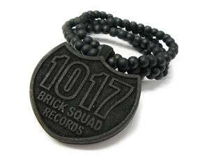   Brick Squad Pendant w/36 Wood Ball Chain Necklace #1017 Bk  