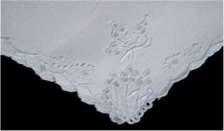 Set 6 Vintage White Linen Embroidered Butterfly Napkins  