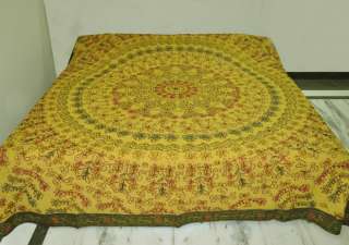 Indian Cotton Bed Sheets Embroidered Bedspread Yellow  