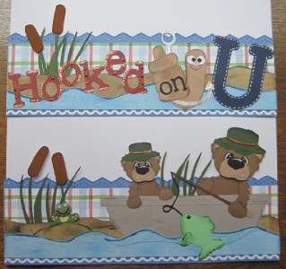 Boy Fishing HOOKED ON YOU paper piecing premade Border for Scrapbook 