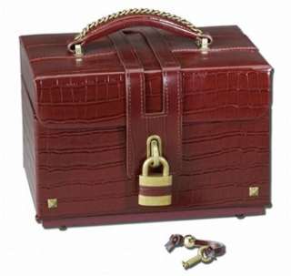   Leather Travel Jewelry Box Train Case Style with Handle and Key Lock
