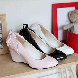 Sweet Lovely Bowknot Wedge bride Wedding Lady Shoes  