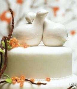 Contemporary Love Birds Porcelain Wedding Cake Topper  