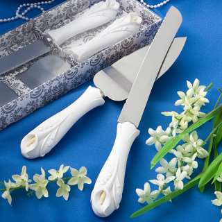 Calla Lily White Design Cake Knife Server Set Wedding Supplies 