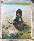 cambodia little girl collecting fish oil painting art a returns 
