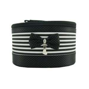  Black and White Bow & Stripe 3pc Set Cosmetic Bag Beauty