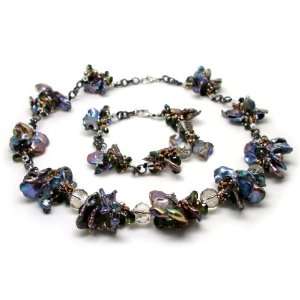   Black Keshi Cultured Pearl Necklace and Bracelet Set (Sterling Silver
