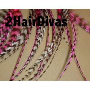   Feather Hair Extensions Grizzly Capes, Pink, Black & White Beauty
