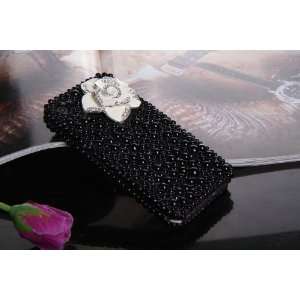  Case 3D White Flower Black Pearl Bling Rhinestone Crystal Full Cover 