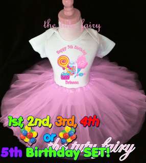 Lollipop sweets candy birthday girl shirt & pink tutu name age 1st 2nd 