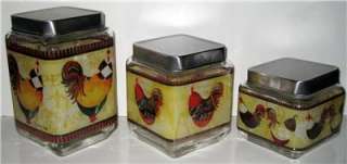 NEW FRENCH ROOSTER GLASS KITCHEN CANISTERS Set Chicken  