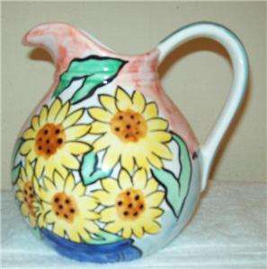 NEUWIRTH HAND PAINTED CERAMIC SUNFLOWER PITCHER MADE IN PORTUGAL 1 1/2 