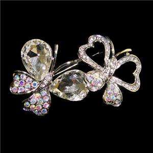 Bridal Dual Butterfly Drop Brooch Pin Swarovski Crystal  