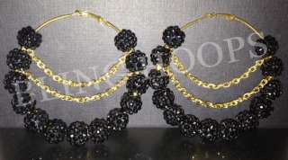 NEW Bling Hoops Black Gold Chain Earrings Basketball Wives Poparazzi 