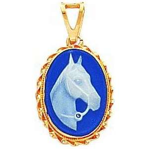    14K Gold Porcelain Horse Cameo Pendant Jewelry New A Jewelry